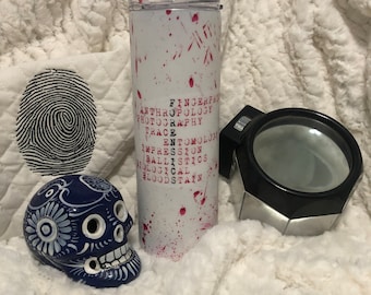 Forensic Crime Scene Blood Spatter Tumbler with reusable straw, Crime Scene Tape, Latent, Evidence, Fingerprint