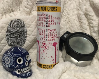 Crime Scene Blood Spatter Tumbler with reusable straw, Forensic, Latent, Evidence, Fingerprint