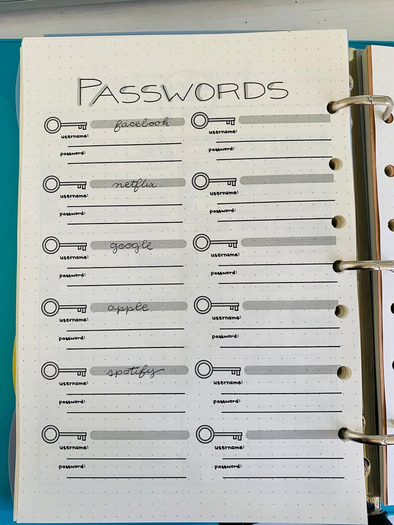 Printable Password Tracker for Bullet Journal - Etsy