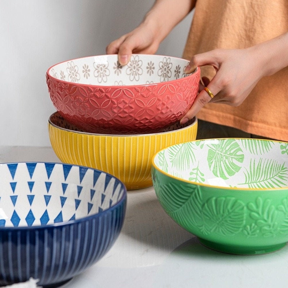 8inches Creative Colorful Korean Ceramic Bowl Large Bowl Set Etsy