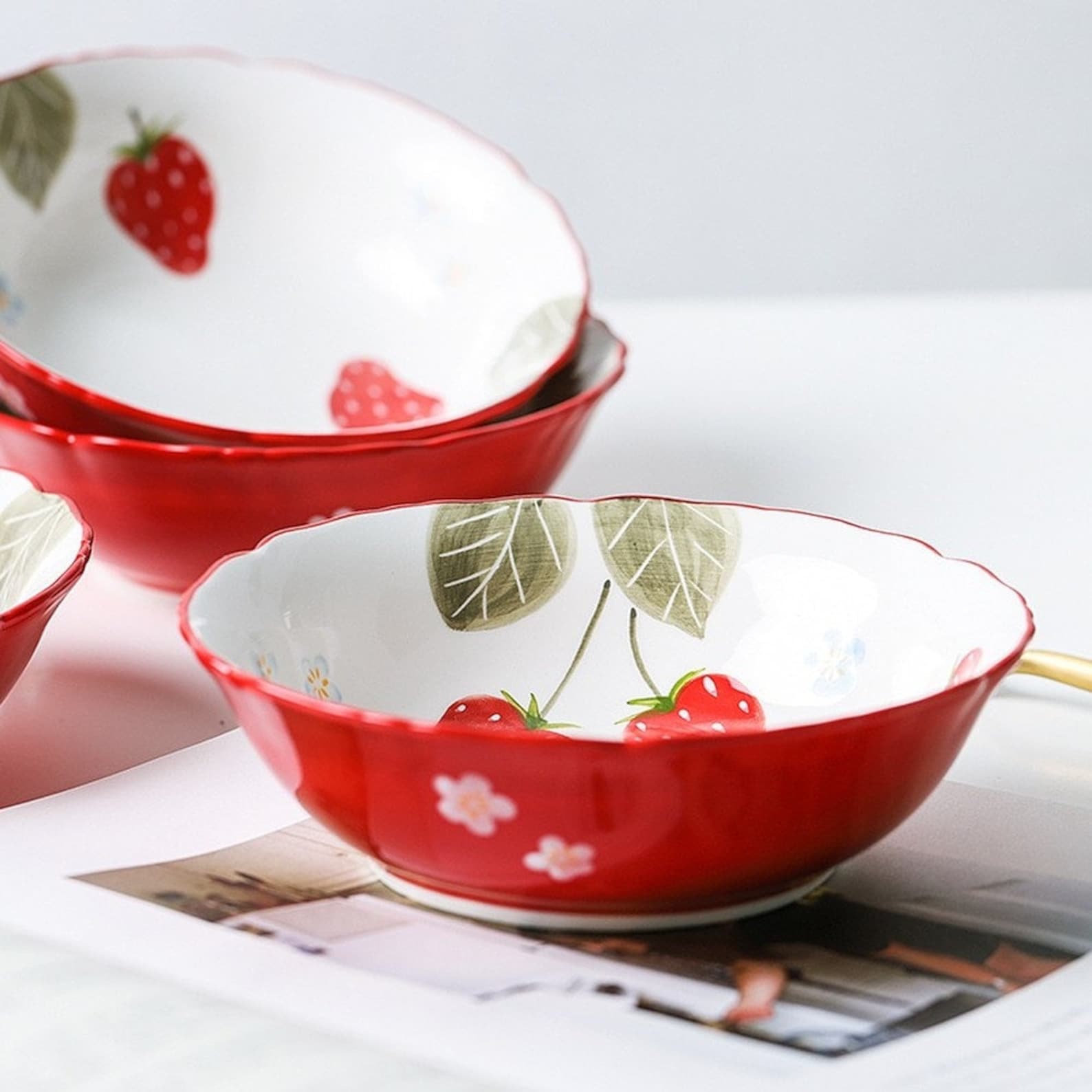 6 inch Red Strawberry Bowl Underglaze Ceramic Salad Bowl | Etsy