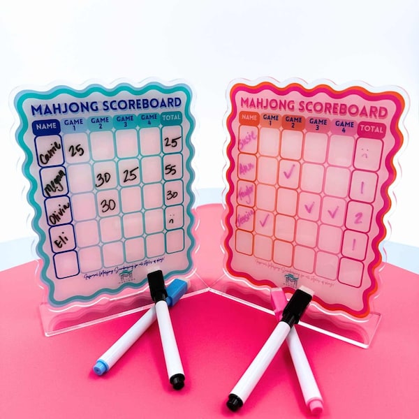 Mahjong Scoreboard (2 color combos) | Scalloped Dry Erase Board with Stand & Markers