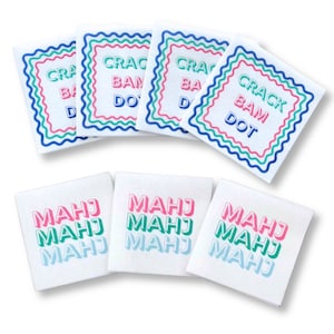 Mahjong Cocktail Napkins - (2 Design Choices, 25 or 50 pack) | 5&#39;&#39; x 5&#39;&#39; folded Mahjongg Luxury, Linen-Feel, Disposable | Eco-Friendly