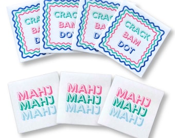 Mahjong Cocktail Napkins - (2 Design Choices, 25 or 50 pack) | 5'' x 5'' folded Mahjongg Luxury, Linen-Feel, Disposable | Eco-Friendly