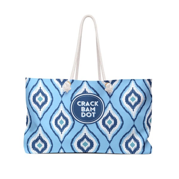 Mahjong Tote Bag. Oversize Mahjongg Carrying Bag Will Hold All Your Mah Jongg Tiles, Accessories and More! Great Gift Idea!! Blue IKAT.