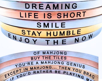 MAHJONG BRACELET with SECRET Message  |  Gold, Rose Gold and Silver Bangle  | With Green Pouch that Doubles as Joker/Blank/Dice Bag