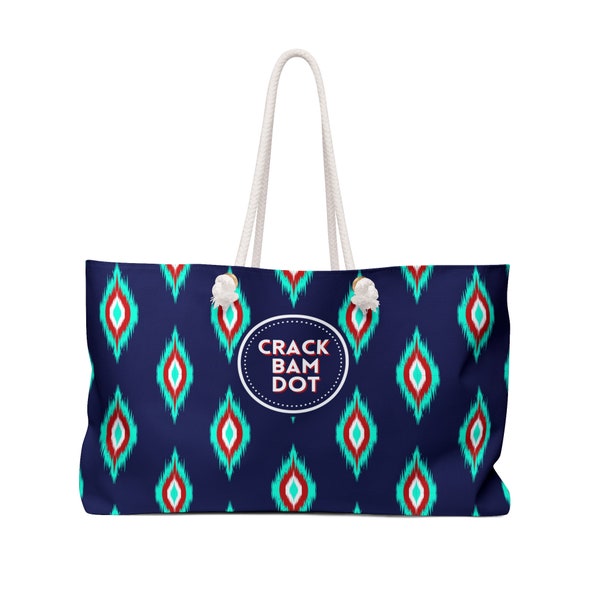 Mahjong Tote Bag. Oversize Mahjongg Carrying Bag Will Hold All Your Mah Jongg Tiles, Accessories and More! Great Gift Idea!! Green Navy IKAT