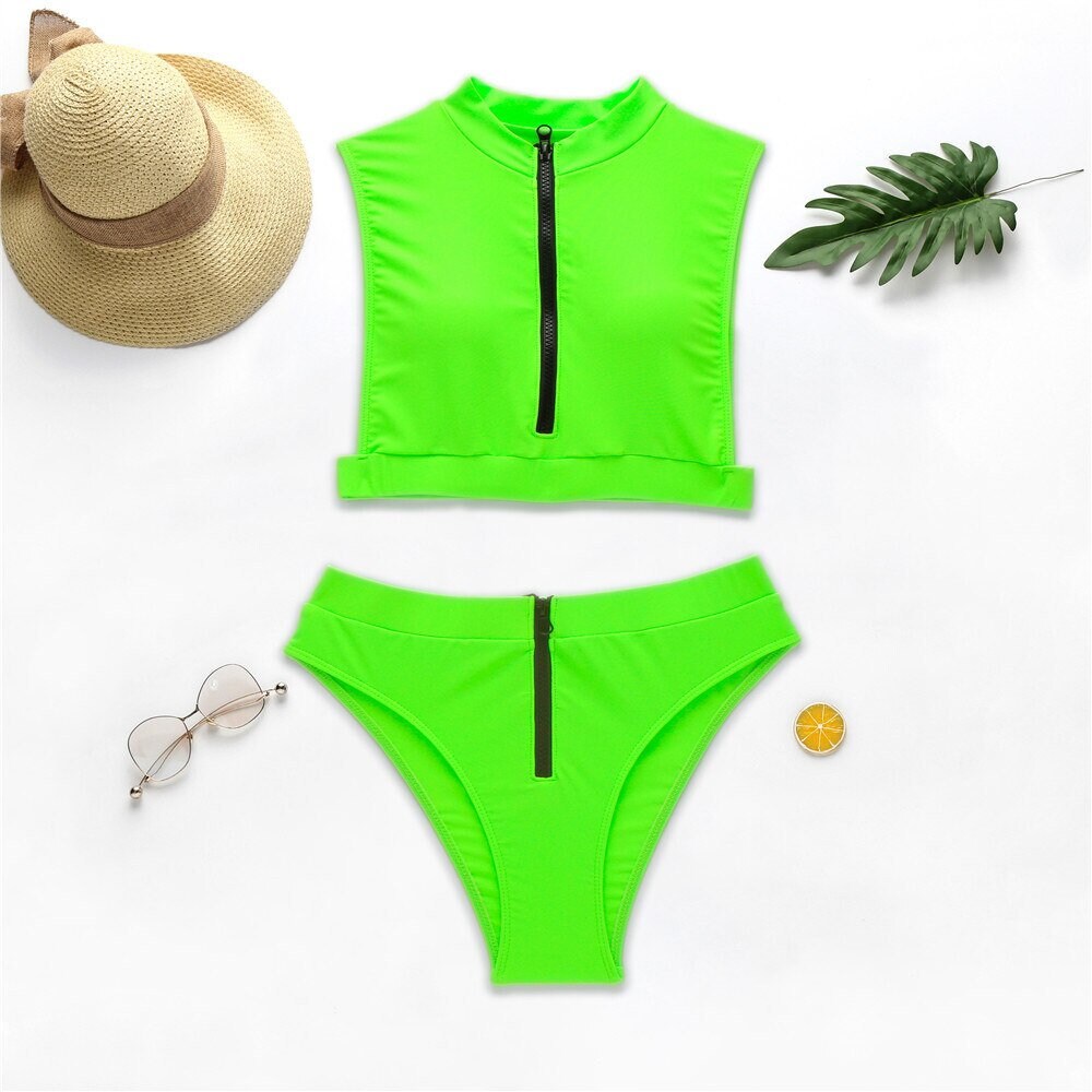 New Sexy Neon Long Sleeve Onepiece Swimsuit Women Surfing Etsy