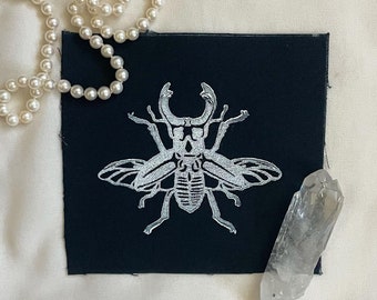 Block-Print Stag Beetle Patch: Cotton Canvas, Sew-On