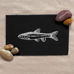 Sardine Patch, Punk Patch, Hand-Printed, Sew-on Patch, Black and White Patch, Fish, Ocean