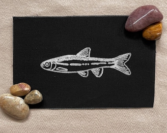 Block-Print Sardine Patch: Cotton Canvas, Sew-On