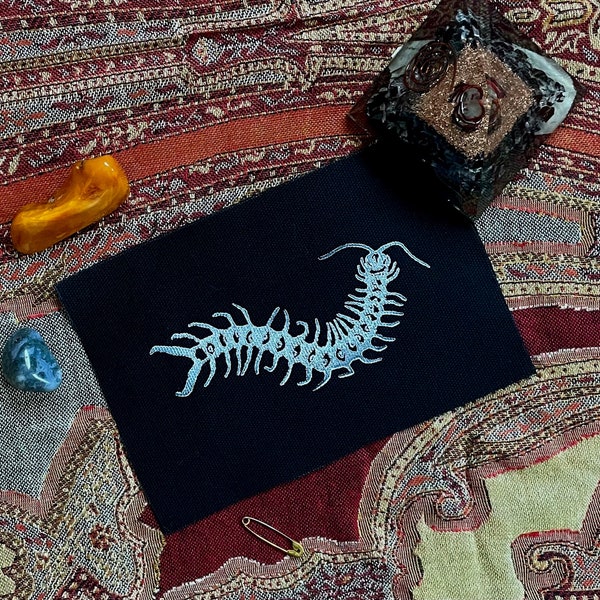 Centipede Patch, Punk Patch, Hand-Printed, Sew-on Patch