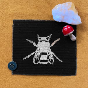 Small Bee Block-Print Patch: Cotton Canvas, Sew-On