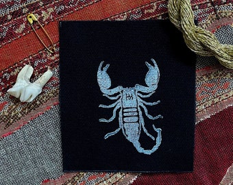 Small Scorpion Patch, Punk Patch, Hand-Printed, Sew-on Patch
