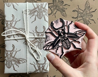 Stag Beetle Stamp / Hand-Carved / Rubber Stamp / Bug / Insect / Beetle