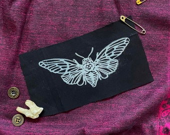Cicada Patch, Punk Patch, Hand-Printed, Sew-on Patch