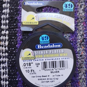 49 Strand Silver Plated Bead Stringing Wire by BEADALON:  10 ft SIZE M (.018&quot;)