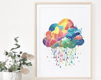 A Sweet Smile,Rainbow lover,Cloud watercolor,watercolor illustration,Original Art work,Not a Print