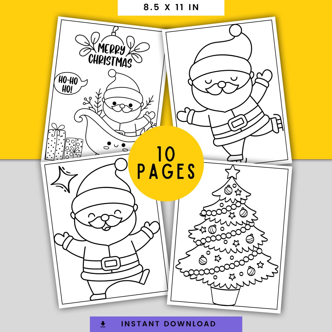 Santa Claus Printables Christmas Coloring Pages Activity - Etsy