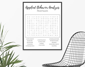 ABA | Applied Behavior Analysis Word Search Printable (Poster or Framed Art) Instant Download