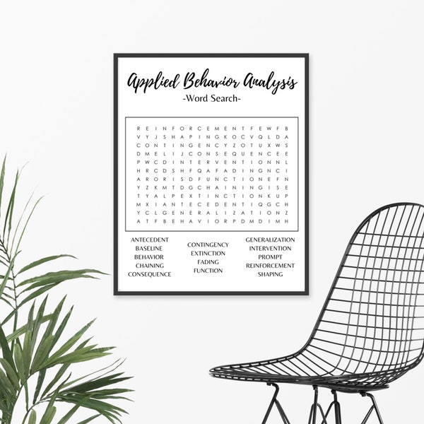 ABA | Applied Behavior Analysis Word Search Printable (Poster or Framed Art) Instant Download