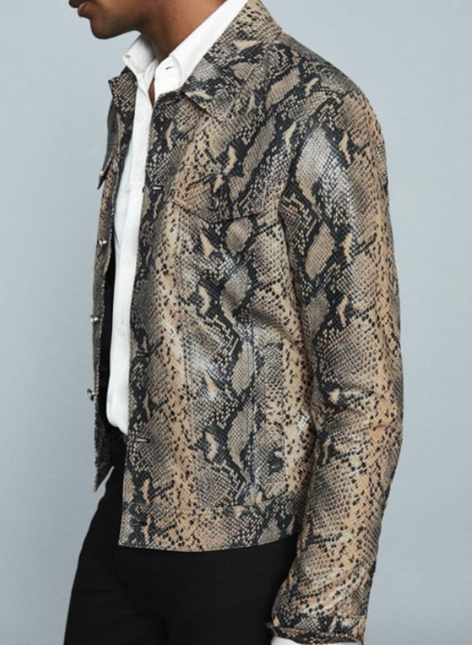 Men's Snake Print Genuine Authentic Leather Jacket | Etsy