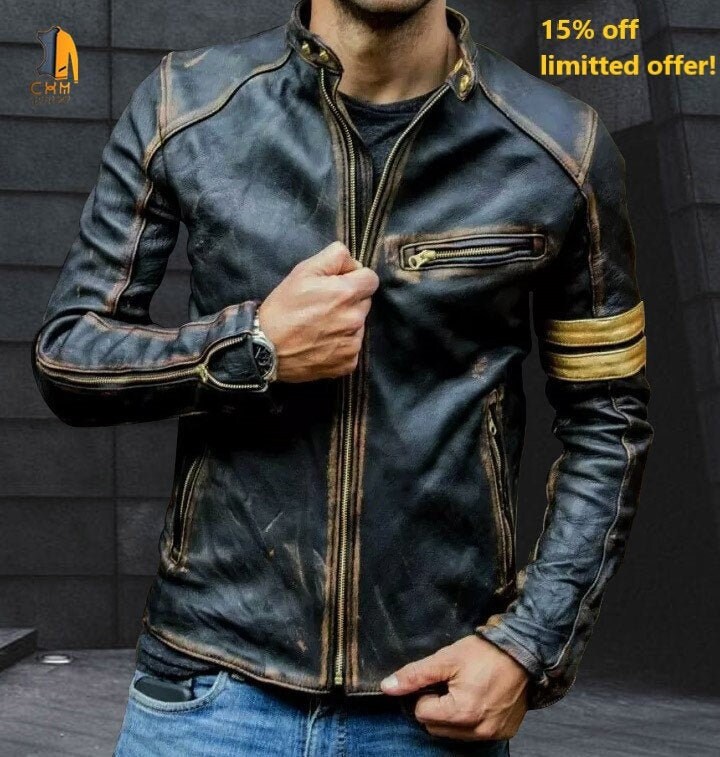 distressed motorcycle jacket