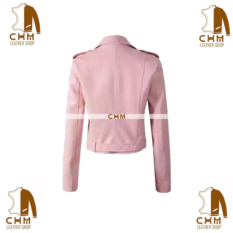 Women/'s premium cream pink leather jacket customisable in variety of leathers