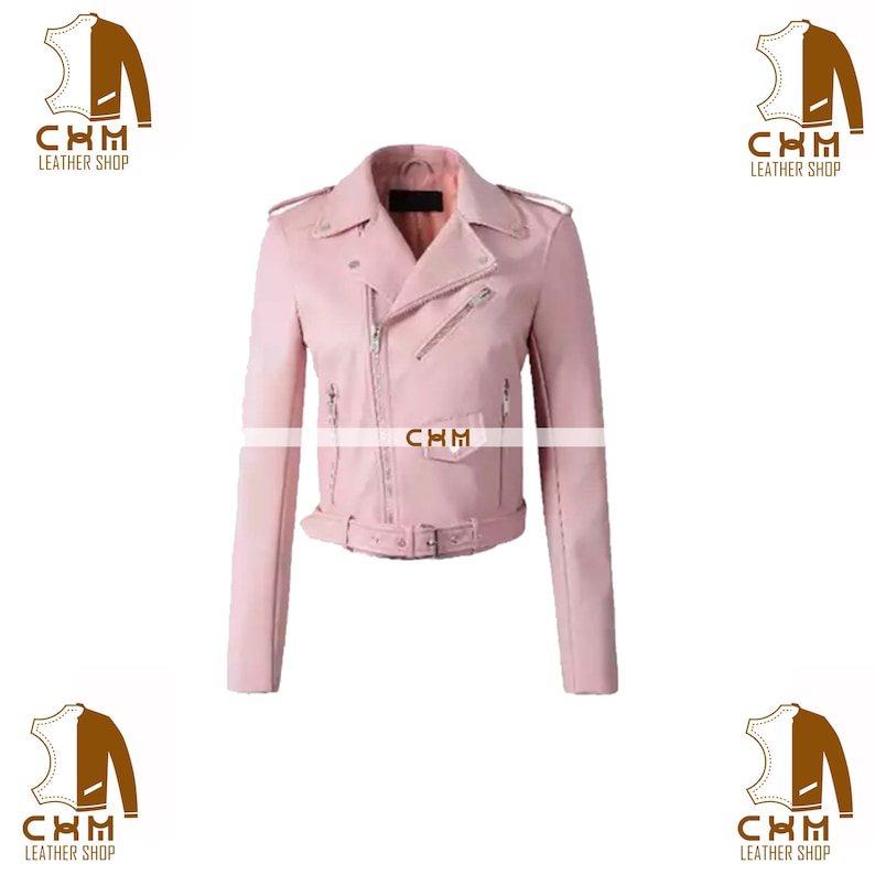 Women/'s premium cream pink leather jacket customisable in variety of leathers