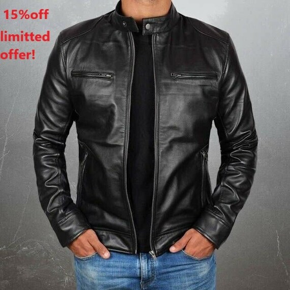 Men's Leather Jacket Leather Gifts Motorcycle Jacket | Etsy