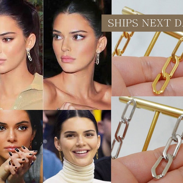 Gold Chain earrings,  Silver Link Earrings, Curb Link Earrings, Kendall Jenner earrings