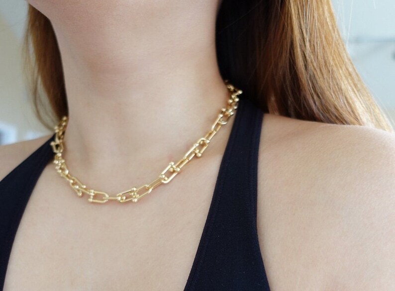 Chunky Gold Chain Necklace Link necklace women Parker necklace Clip necklace Gold