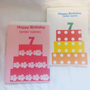 Set of 2 colorful design card for a seven year old, birthday card for him/her, 7 year old card for boy/girl, birthday card for daughter/son