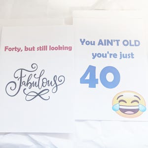 Set mit 2 farbenfrohen Designs für jeden 40 Jahre alten Mann, Geburtstagskarte für ihn/sie, Karte 40 Jahre alt, Karte für Junge/Mädchen, Karte für Tochter/Sohn