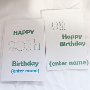 Conjunto de 2 diseños coloridos para cualquier veinteañero, tarjeta de cumpleaños para él/ella, tarjeta de 20 años para niño/niña, tarjeta de cumpleaños para hija/hijo