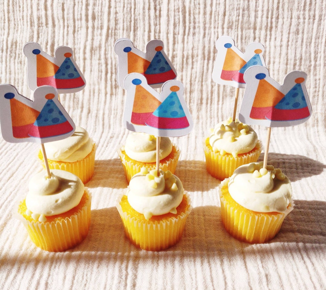 Party Hats Cupcake Toppers Birthday Cake Topper Cupcake Etsy