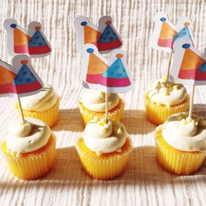 Party hats- cupcake toppers, birthday cake topper, cupcake decorations, birthday decoration birthday, kids birthday cupcake toppers, cute