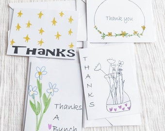 Hand-Drawn Flower Thank You Cards - Set of 4