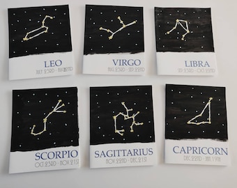 Constellation horoscope sign birthday cards, constellation birthday cards, hand painted constellation birthday cards for him/her