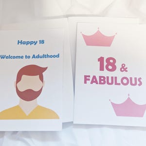 Set mit 2 farbenfrohen Designs für einen Achtzehnjährigen, Geburtstagskarte für Ihn/Sie, Karte 18 Jahre alt, Karte für Junge/Mädchen, Geburtstagskarte für Tochter/Sohn