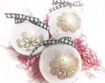Personalized Hmong Ornament: White Glitter Christmas Decoration, plastic ornaments