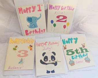 Set of 5 designed birthday cards for girls ages 1 to 5, birthday cards for girls, colorful printed birthday cards for girl, cute cards