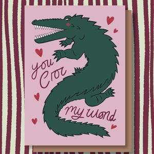 Tu coccoli il mio mondo! Divertente biglietto di auguri per San Valentino con design a coccodrillo, perfetto per amici, familiari e partner.