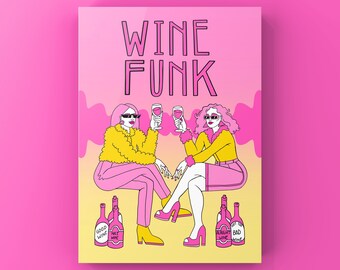 Wine-Funk Riso-Graph Postcard Wine Illustration. Postcard Perfect for sending to Friends, Family and wine lovers.