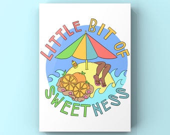 Little bit of Sweetness Slogan Fruity Seaside Scene Postcard. Holiday Postcard Perfect for collecting or Sending to Friends and family.