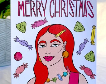 Tarjeta de Navidad Street Girl de calidad, linda y de color tarjeta festiva perfecta para los amantes del chocolate y los dulces. Perfecto para amigos y familiares.