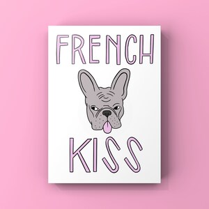 French Kiss Illustrierte französische Bulldogge Grußkarte.Grußkarten für Freunde und Familie. Perfekt für Frenchie Liebhaber.