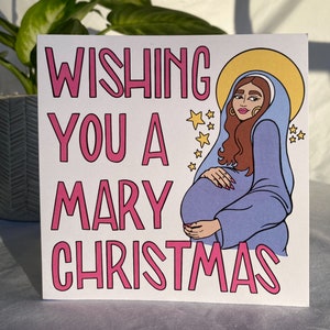 Jungfrau Maria Weihnachtskarte, Spiel auf Worten Humor, lustige religiöse Karte. Perfekt für Familie und Freunde.