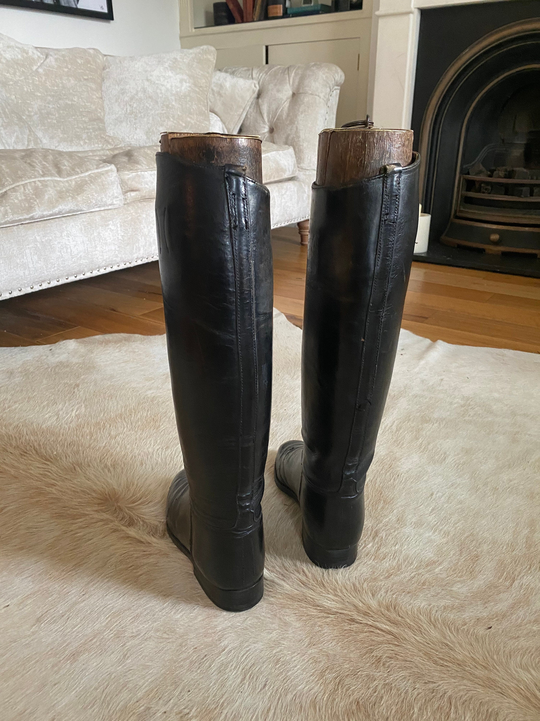 Vintage / Antique Black Leather English Riding Boots With Etsy