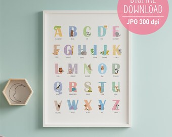 DIGITAL DOWNLOAD, ABC Wall Art Alphabet Poster Alphabet Print Printable ...